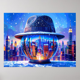 Póster Cool Nueva York en un Globo de Nieve con Sombrero 