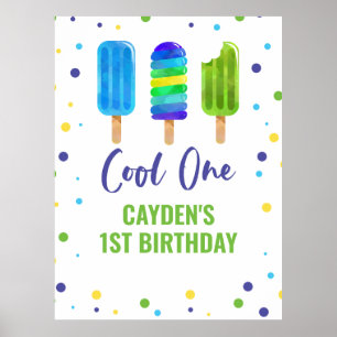 Póster Cool One cumpleaños 1er helado azul verde