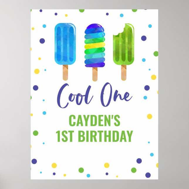 Póster Cool One cumpleaños 1er helado azul verde (Frente)