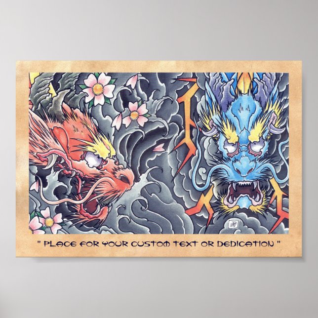 Póster Cool oriental japanese dragon god tattoo storm (Frente)