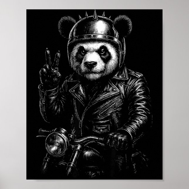 Póster Cool Panda Punk Peace Sign Motorcycle  (Frente)