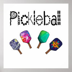 Póster Cool Pickleball and Paddles Sports Art