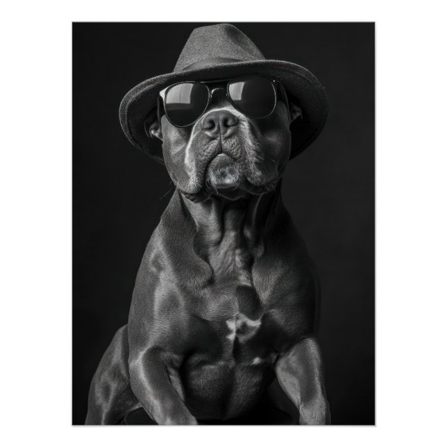 Póster Cool Pitbull in Hat and Sunglasses - Hipster Dog (Anverso)