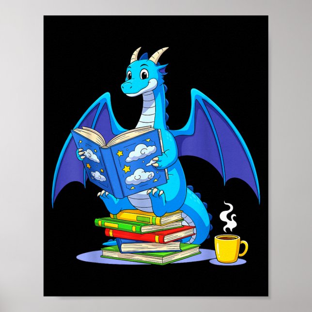 Póster Cool Reading Books Dragon Book Lover Bookworm Men  (Frente)