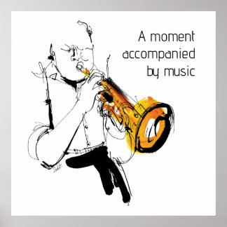 Póster Cool Retro Man Playing Trumpet - Jazz Music Art