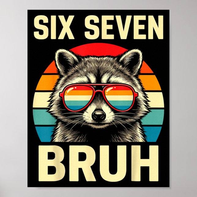 Póster Cool Retro Seis Siete Bruh Mapache Sungles Meme 67 (Frente)