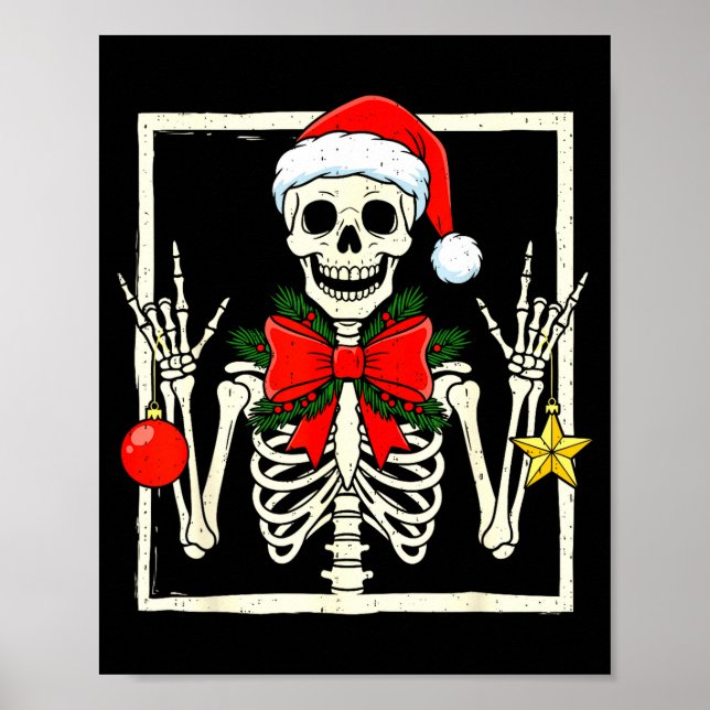 Póster Cool Rocker Skeleton Santa Hat Christmas Punk Rock (Frente)