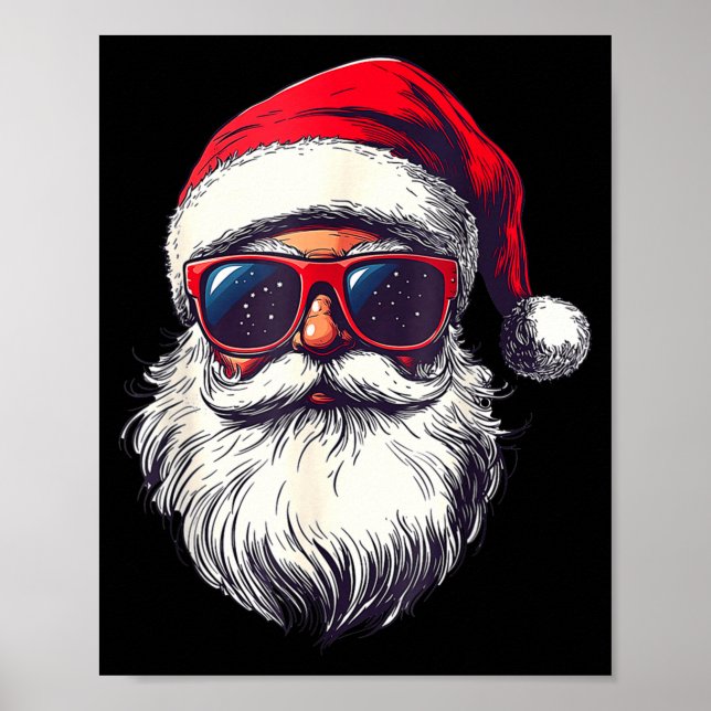 Póster Cool Santa Claus Face Retro Sungles Christmas Men  (Frente)