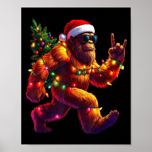 Póster Cool Santa Hat Bigfoot Christmas Lights Festive Ho (Frente)