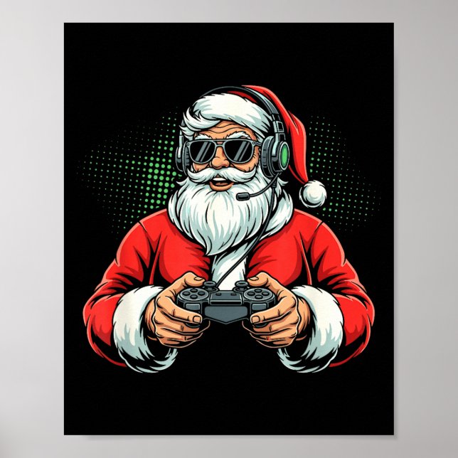 Póster Cool Santa Playing Video Games Christmas Gamer Boy (Frente)