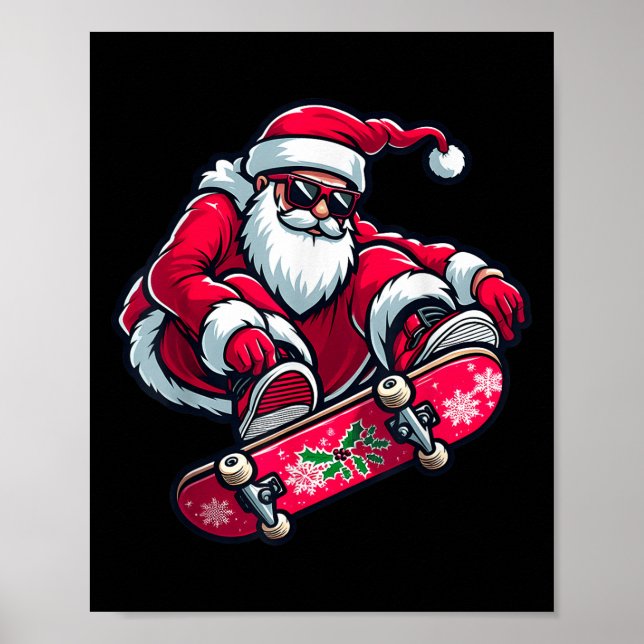 Póster Cool Skateboarding Santa Claus Christmas Pajama Ki (Frente)