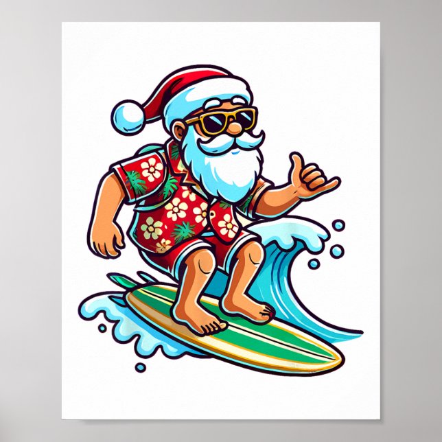 Póster Cool Surfing Santa Christmas In July Summer Beach  (Frente)