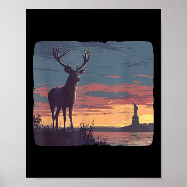 Póster Cool Symbolic Deer With Statue Of Liberty Costume  (Frente)