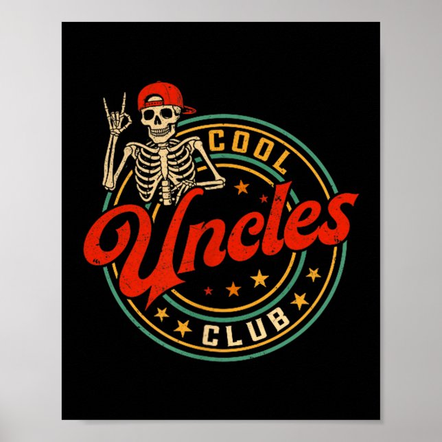 Póster Cool Uncles Club Shirt Retro Funny Skeleton New Un (Frente)