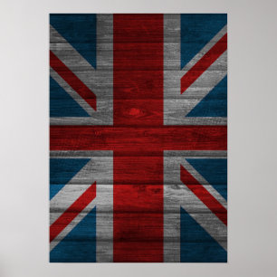 Póster Cool union jack flag gadrk grunge wood effects
