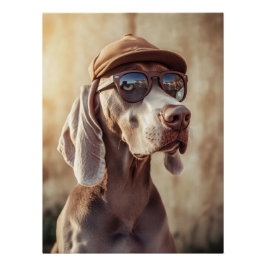 Póster Cool Weimaraner Dog with Flat Cap & Sunglasses