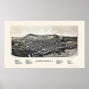 Póster Cooperstown, Mapa Panorámico de Nueva York - 1890
