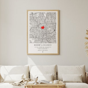 Póster Coordenadas Compromiso Corazón Boda Pareja Mapa