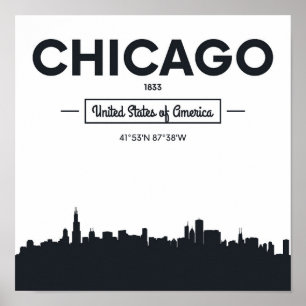 Póster Coordenadas de la ciudad de Chicago, Illinois el  