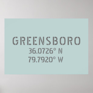 Póster Coordenadas de latitud y longitud de Greensboro NC