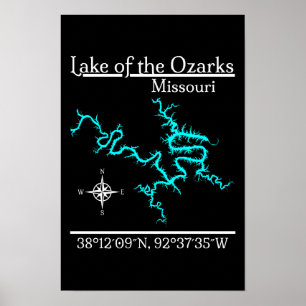 Póster Coordenadas del mapa del lago de los Ozarks Missou