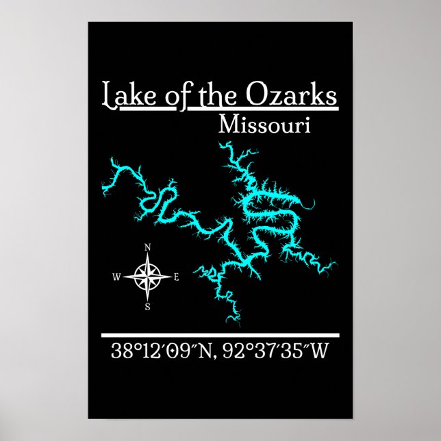 Póster Coordenadas del mapa del lago de los Ozarks Missou (Frente)