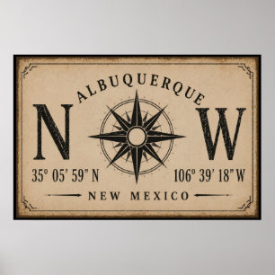 Póster Coordenadas Vintage Albuquerque Nuevo México