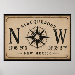 Póster Coordenadas Vintage Albuquerque Nuevo México