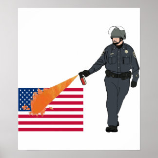 Póster Cop de gas pimienta casual con bandera en color