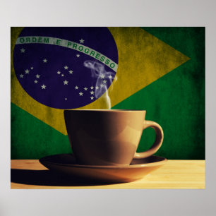 Póster Copa de café con bandera brasileña