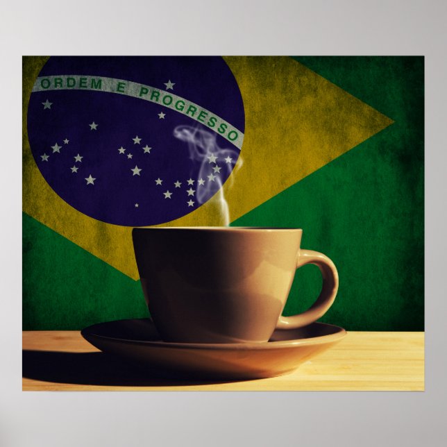 Póster Copa de café con bandera brasileña (Frente)