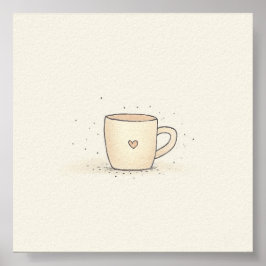 Póster Copa De Café Cute Watercolor Con Corazón