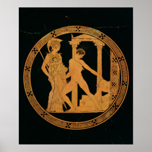 Póster Copa de figuras rojas que representa a Atenea, Tes