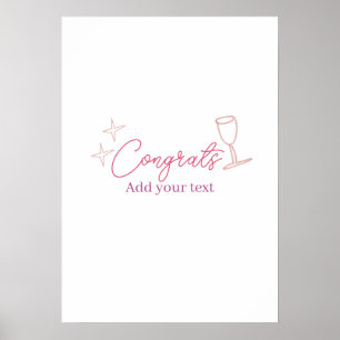 Póster copa de vino congrats estrellas rosa pastel negrit