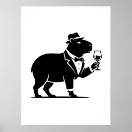 Póster Copa de vino de capibara divertida minimalista mod