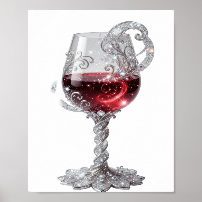 Póster Copa de vino tinto de plata elegante (Frente)