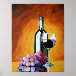 Póster Copa de vino y uvas