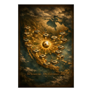 Póster Copa Mundial 2026 Estadio Noche Fútbol USA MX CA
