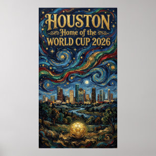 Póster Copa Mundial Houston 2026 Reflejo Nocturno Fútbol