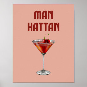 Póster Copa Retro Roja de Cocktail de Manhattan