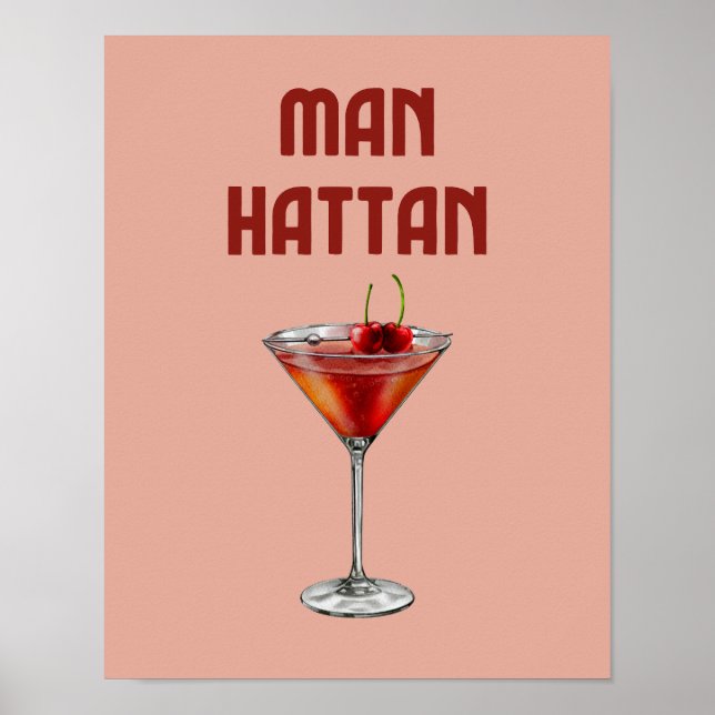 Póster Copa Retro Roja de Cocktail de Manhattan (Frente)