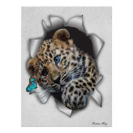Póster Copa Willife Leopard persiguiendo a una mariposa M