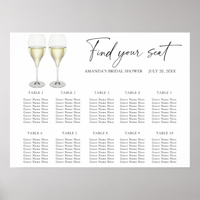 Póster Copas de champán Gráfico de asientos de boda (Frente)