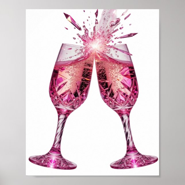Póster Copas de champán ROSA de plata llamativas (Frente)