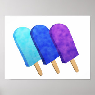 Póster Copas de hielo azul claro, azul y morado