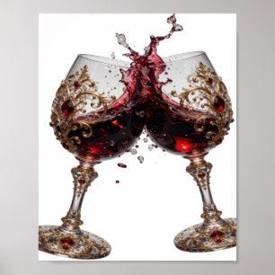 Póster Copas de vino tinto doradas modernas Motivo artíst