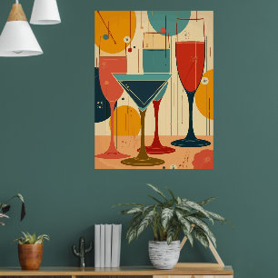 Póster Copas de vino y cóctel de tallo delgado diseño ret