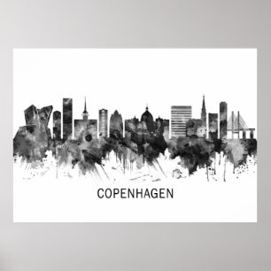 Póster Copenhagen Denmark Skyline BW