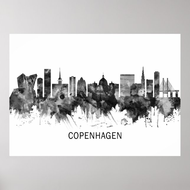 Póster Copenhagen Denmark Skyline BW (Frente)