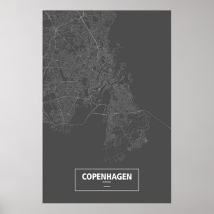 Póster Copenhague, Dinamarca (blanco sobre negro)